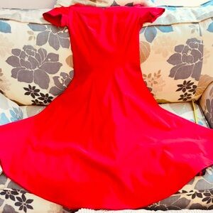 Red Flared Capped Sleeves Dress